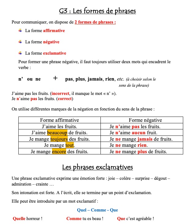 Leçon les formes de phrases