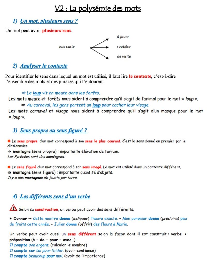 Leçon sur la polysémie des mots