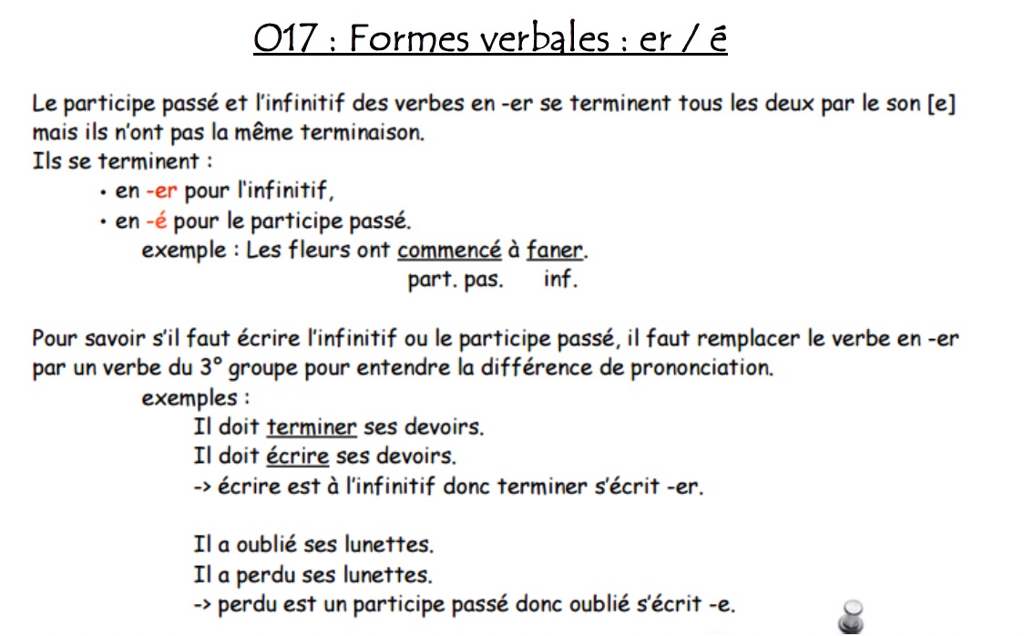 Lire la suite à propos de l’article Leçon Orthographe O17 : Les formes verbales en é/er