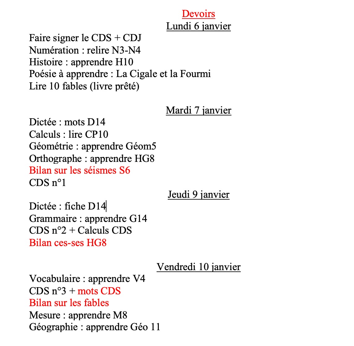You are currently viewing Devoirs du 6 au 10 janvier 2025