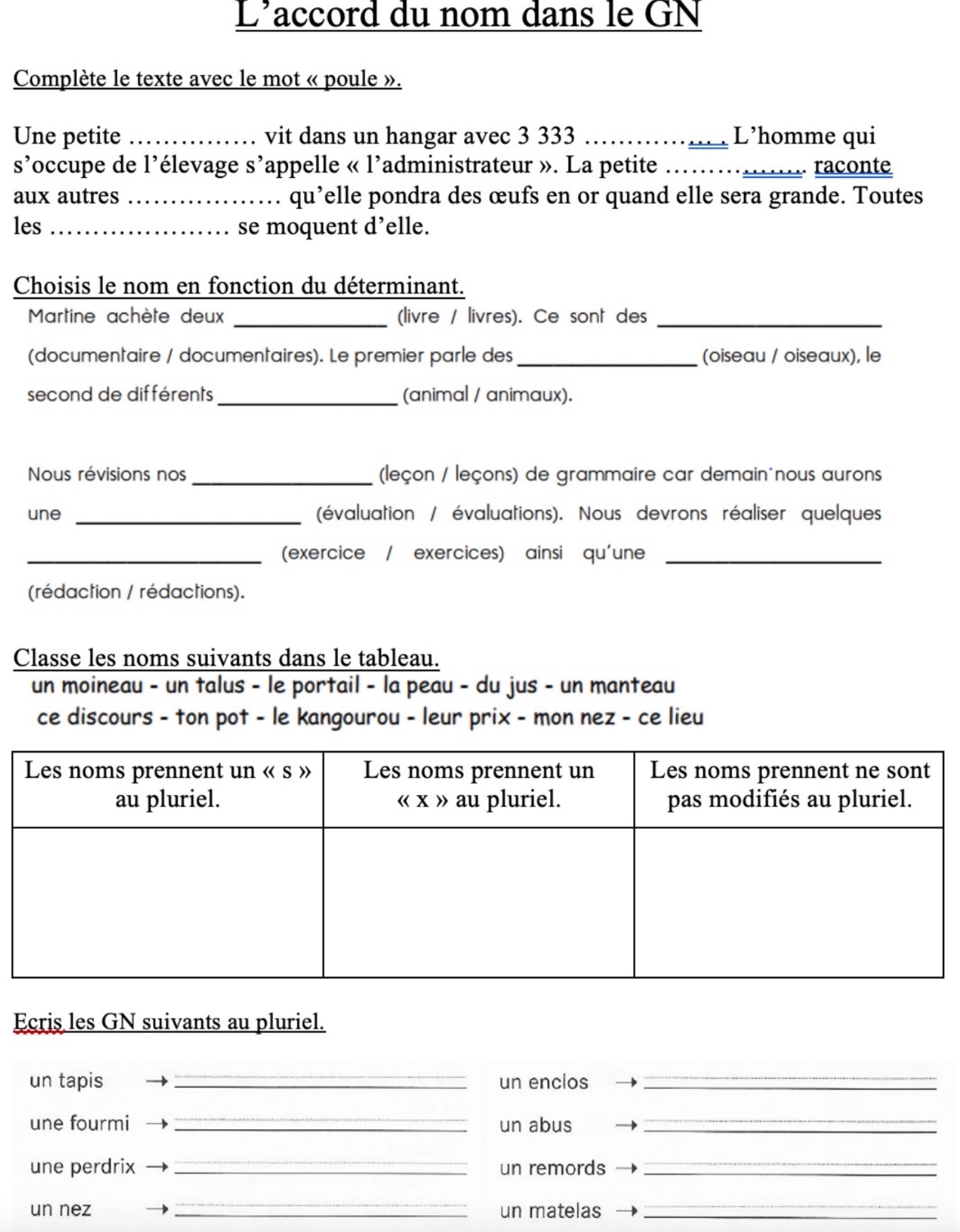 You are currently viewing O12-O13 : Le pluriel des noms, exercices Série 1