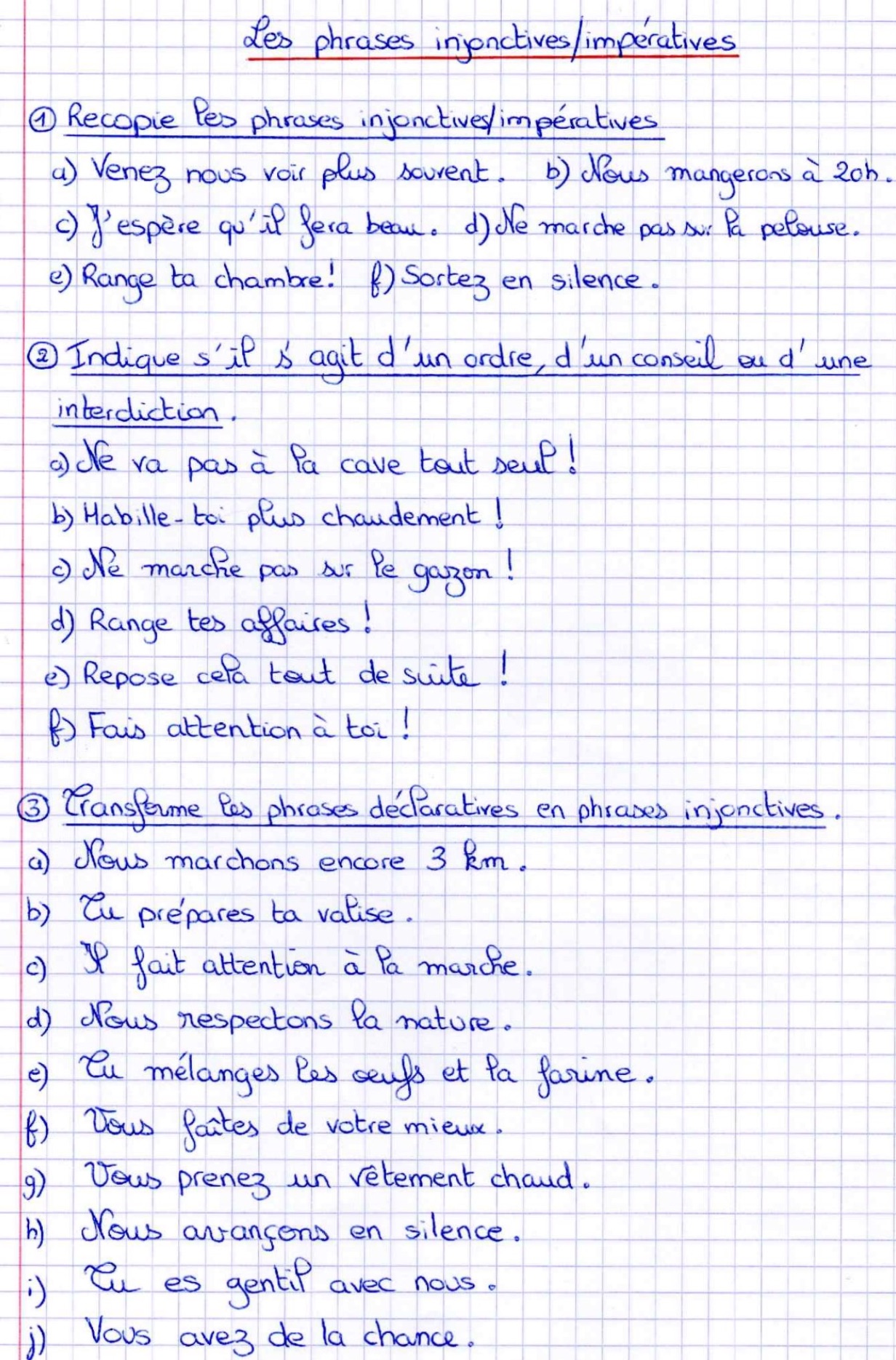 You are currently viewing G2 Les phrases injonctives/impératives, exercices Série 1