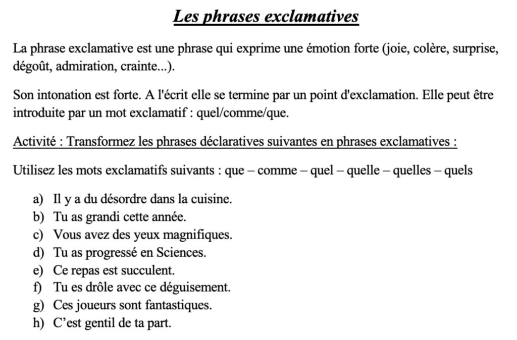 exercices sur les phrases exclamatives