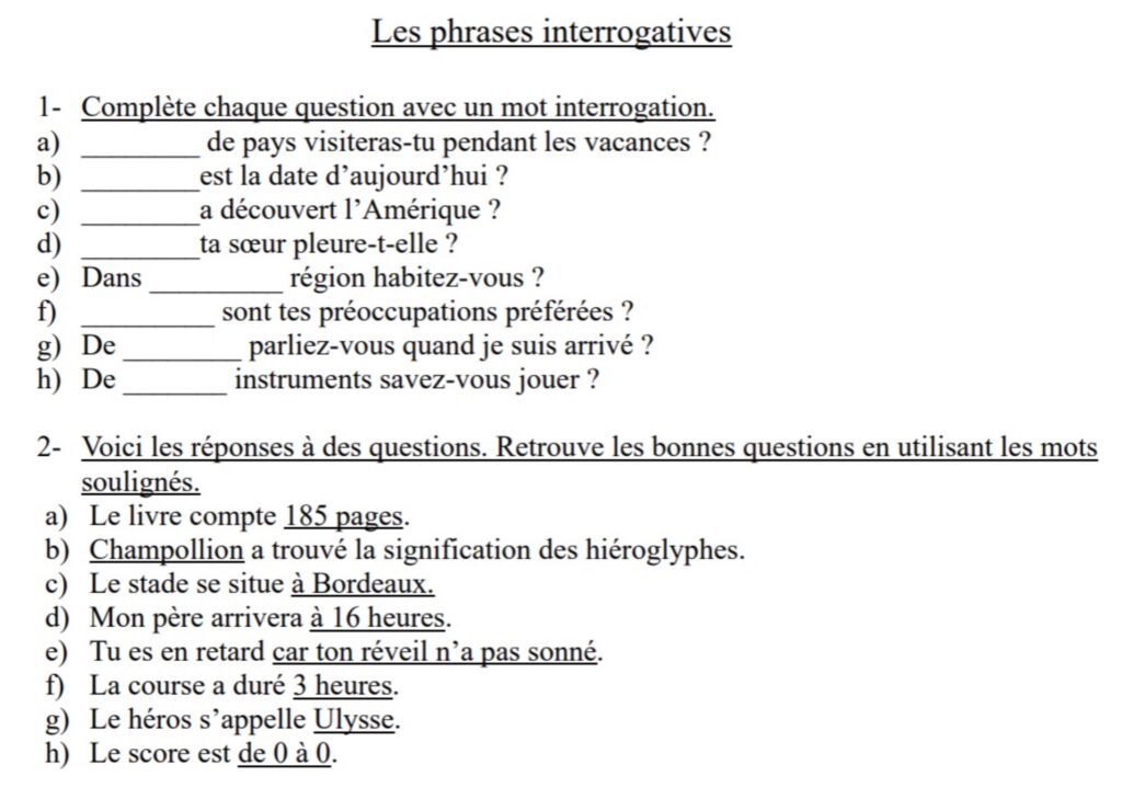 Exercice sur les phrases interrogatives