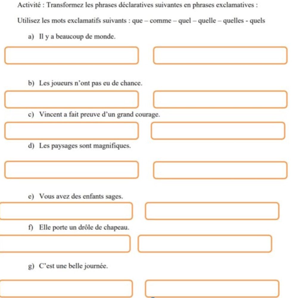 exercices sur les phrases exclamatives