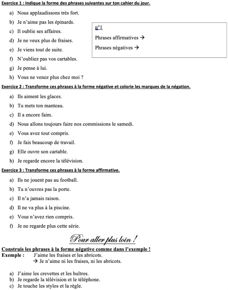 exercice sur les formes de phrases