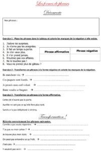 Lire la suite à propos de l’article G3 Les formes de phrases : approche et exercices Série 1