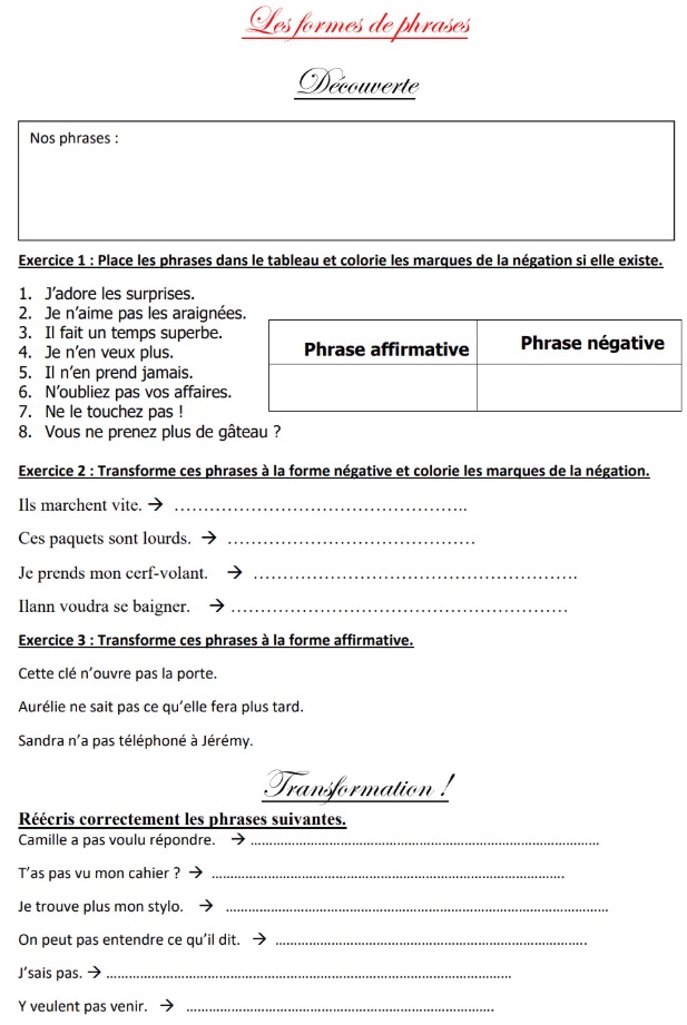 You are currently viewing G3 Les formes de phrases : approche et exercices Série 1