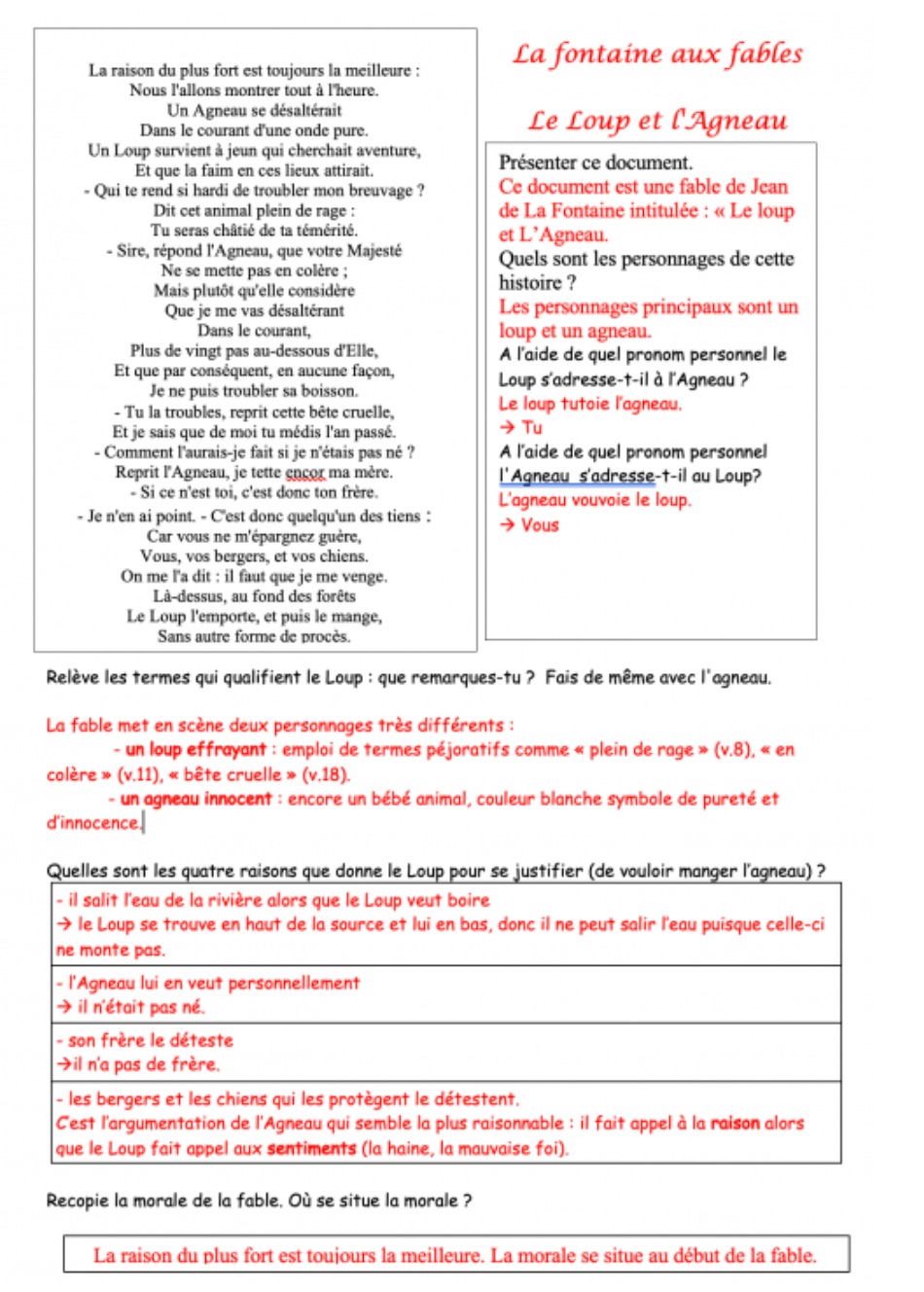 Lire la suite à propos de l’article F9 Les fables : Le Loup et l’Agneau (fiche complétée)