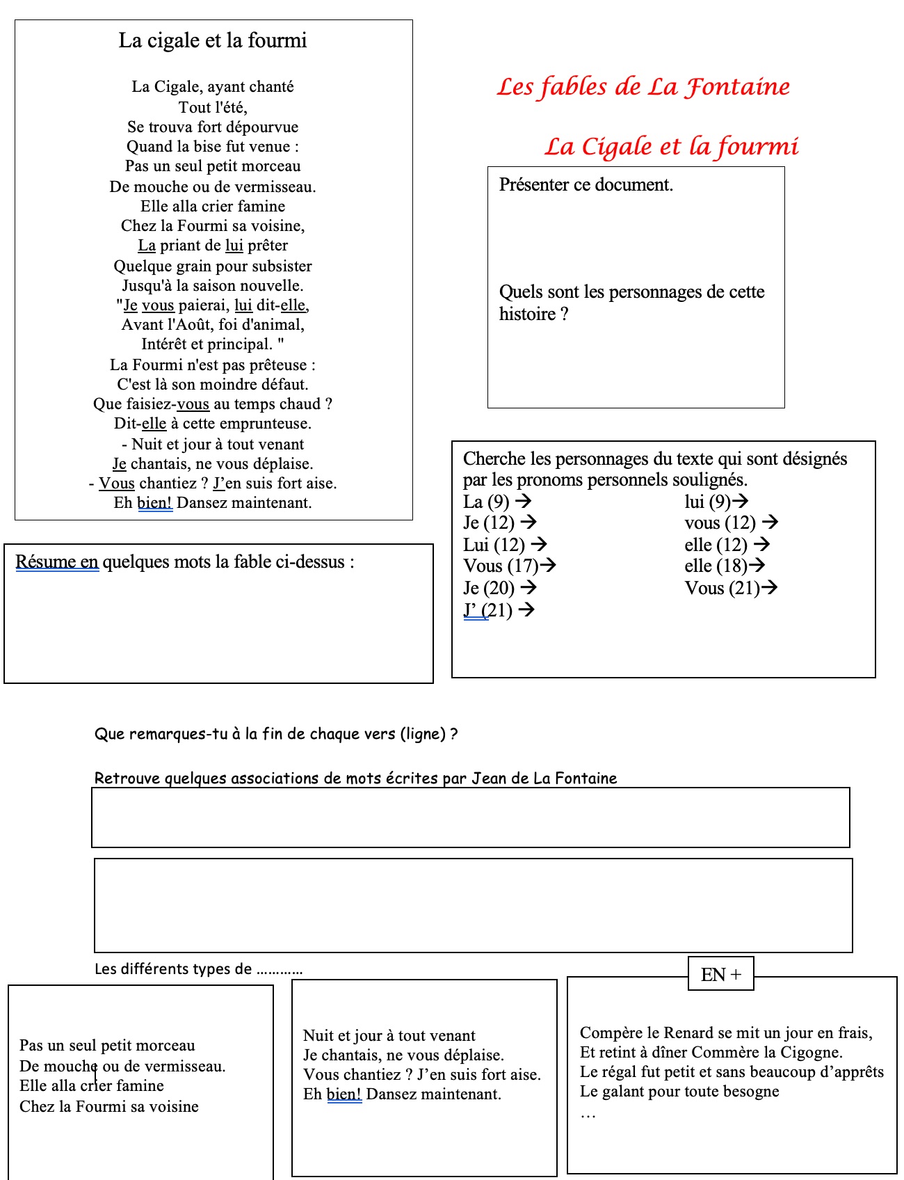 Lire la suite à propos de l’article F7 Les fables, La Cigale et la Fourmi : fiche de travail