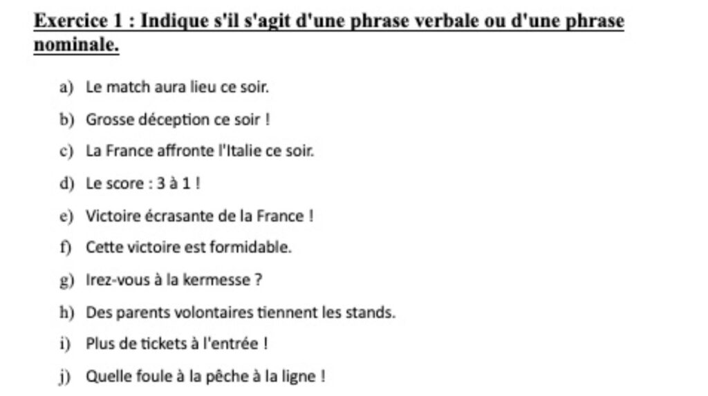 Exercice sur les phrases verbales et les phrases dominât