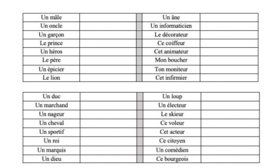You are currently viewing O10 Le genre des noms, exercices Série 2