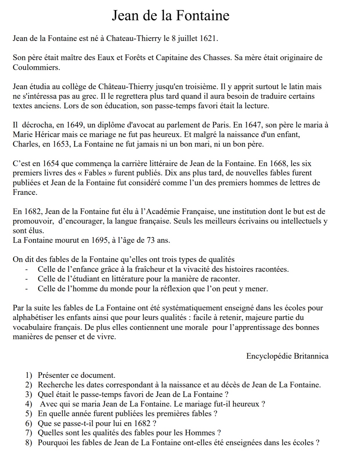 Lire la suite à propos de l’article F2 Les fables : Jean de La Fontaine