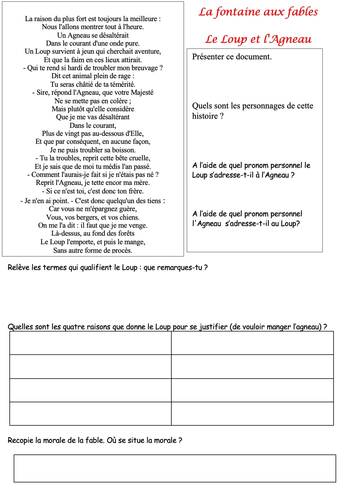 Lire la suite à propos de l’article F9 Les fables : Le Loup et l’Agneau (fiche)