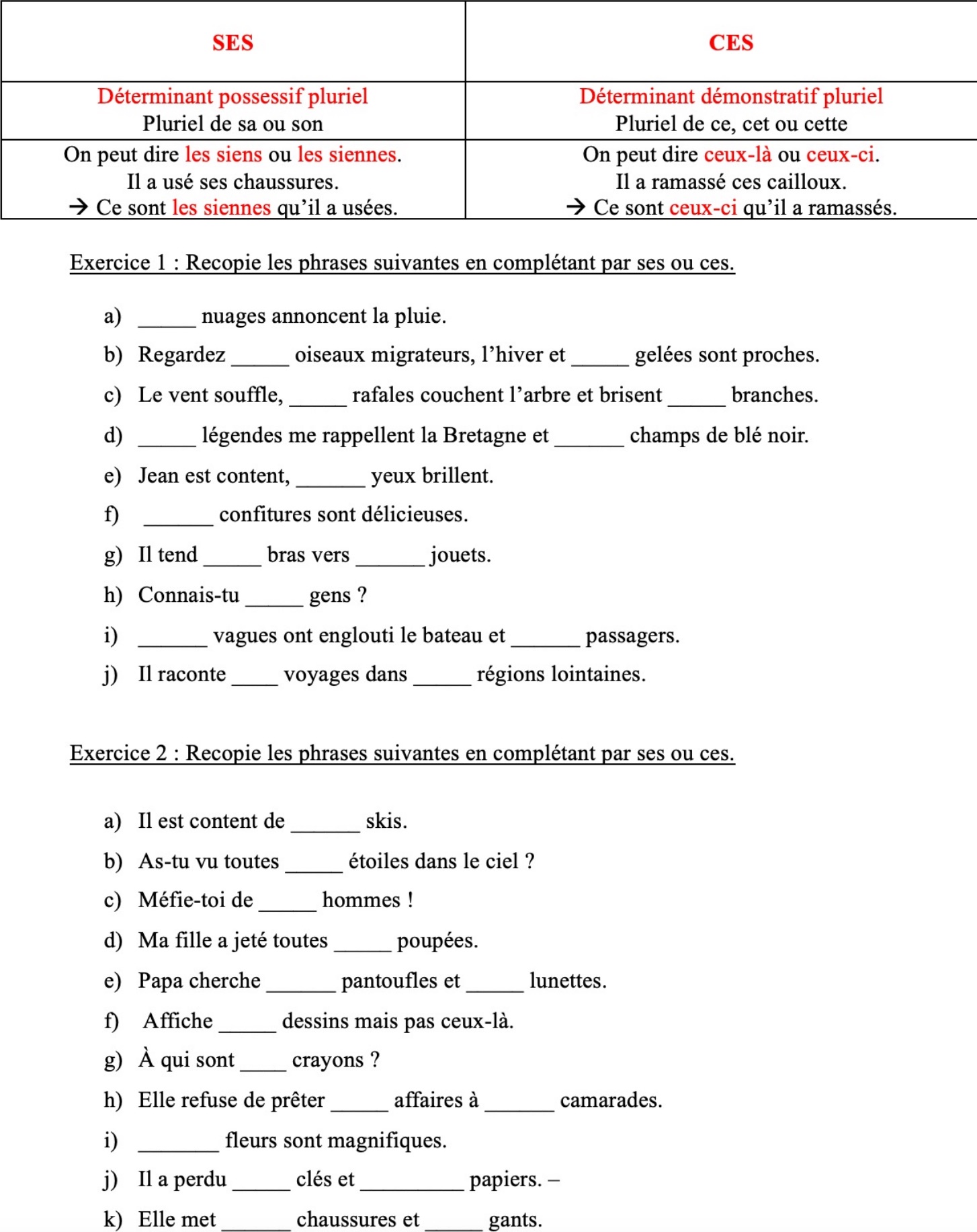 You are currently viewing HG8 Les homophones ces – ses : exercices Série 1