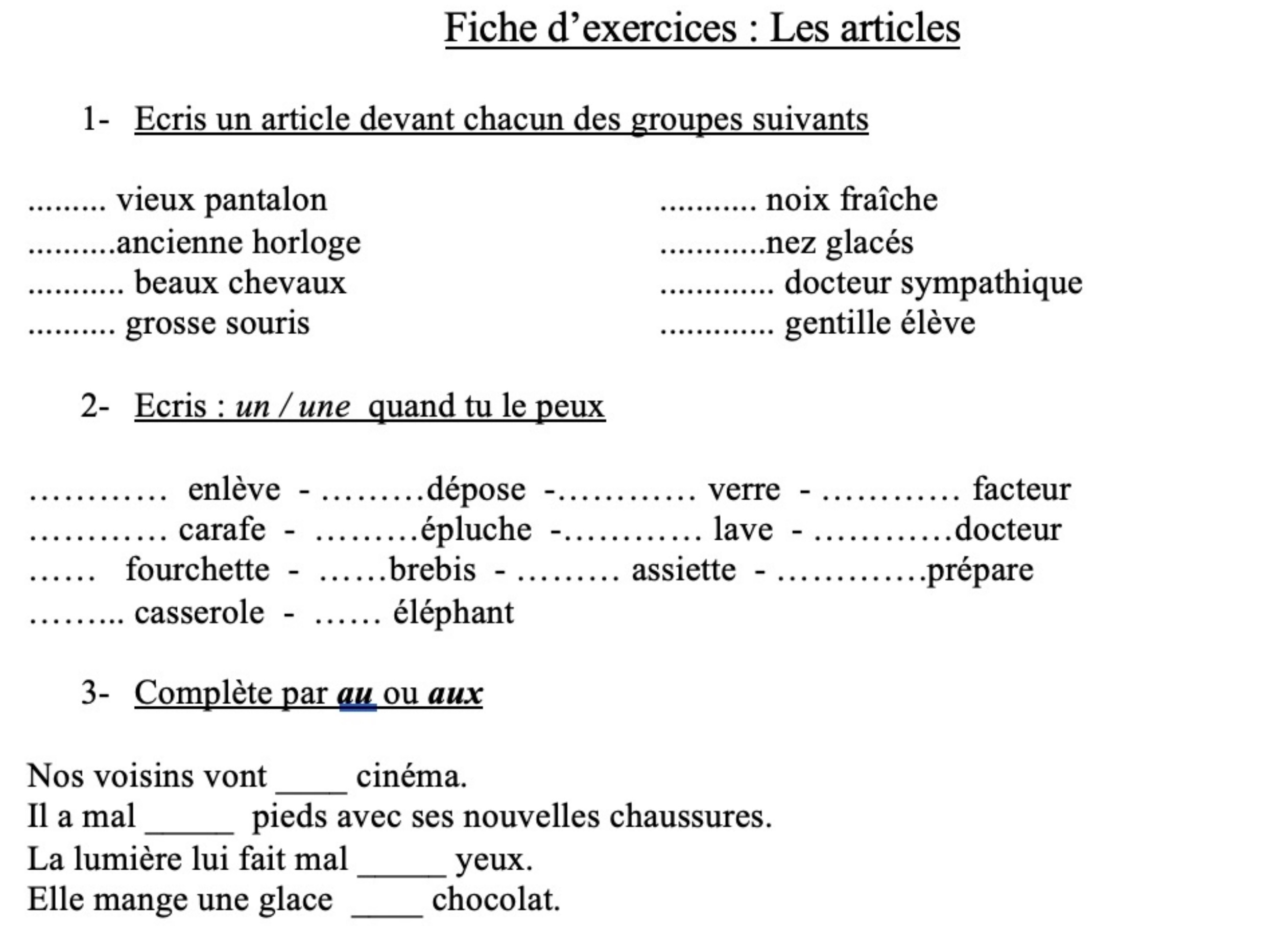 Lire la suite à propos de l’article G13 : Les articles, exercices Série 4