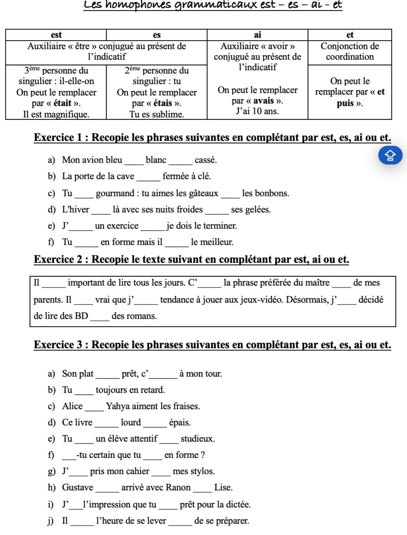 You are currently viewing HG2 Les homophones grammaticaux est-es-et-ai : Série 1
