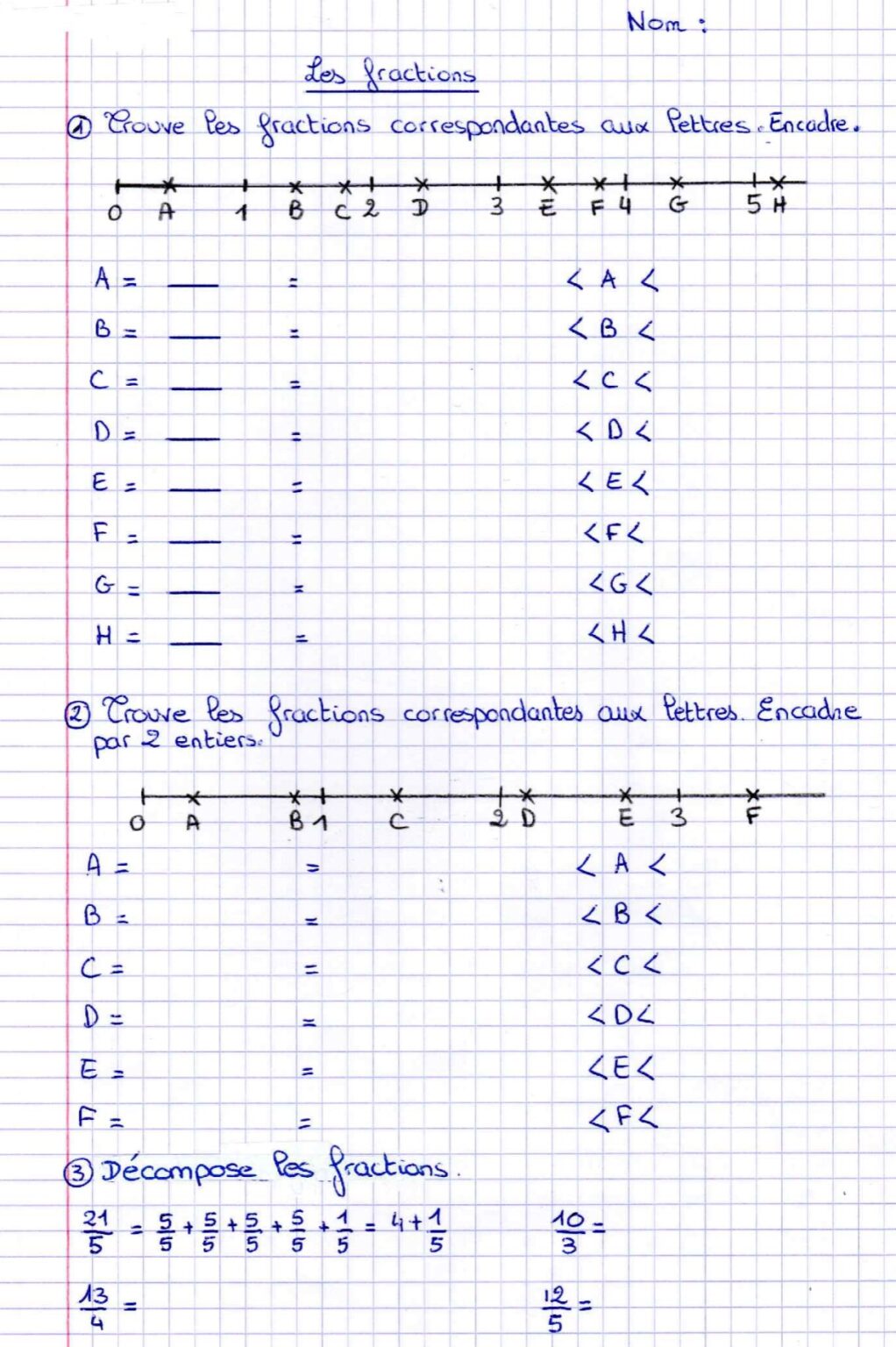 Décomposition de fractions : exercices (1) CM1/CM2