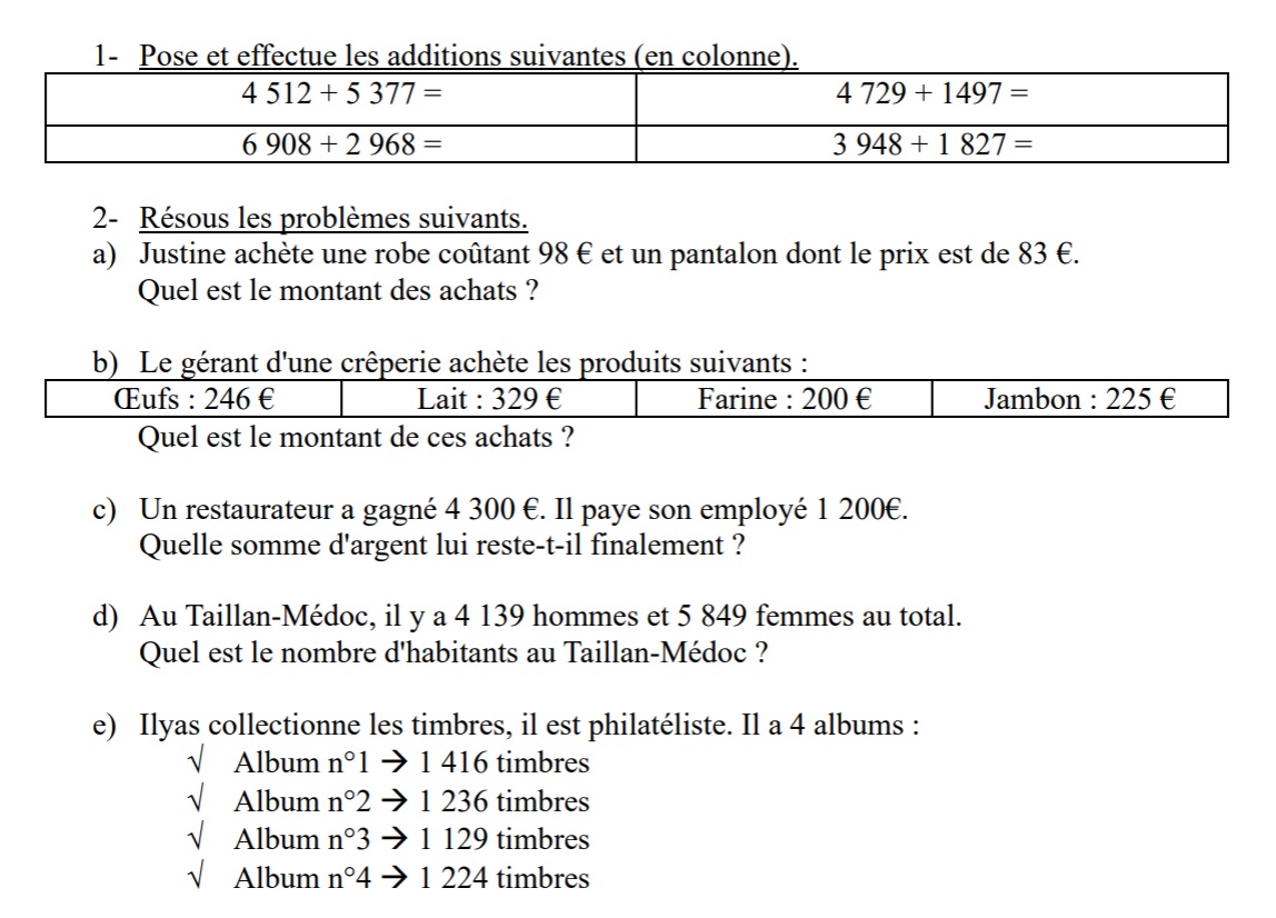 You are currently viewing CP2 Calculs et problèmes additifs Série 3