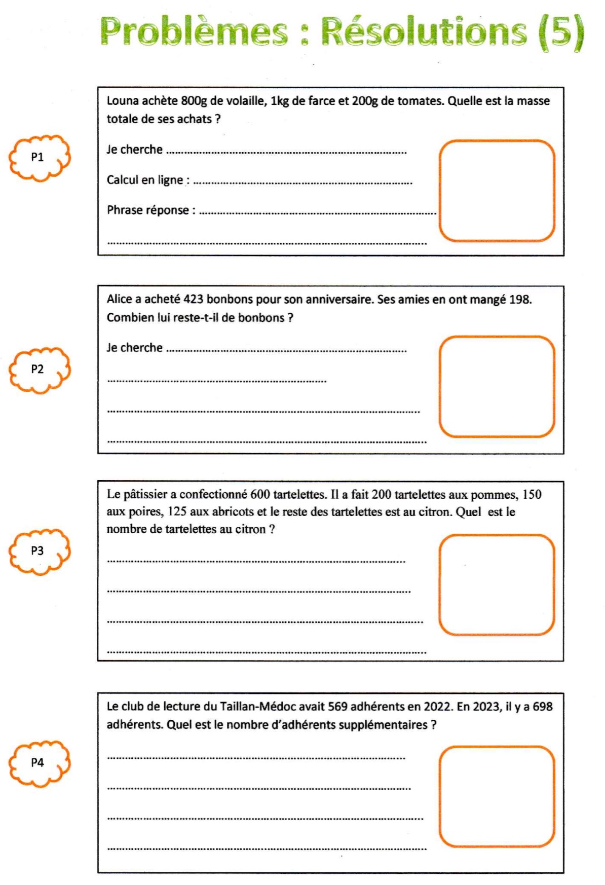 Lire la suite à propos de l’article CP3 Calculs et problèmes soustractifs Série 6