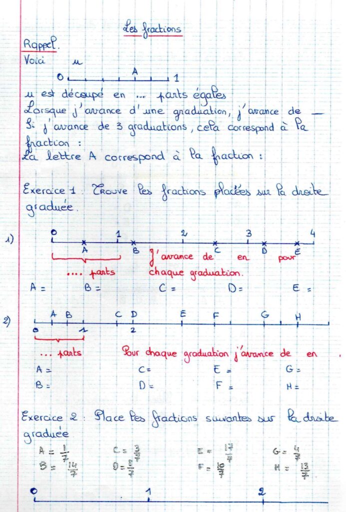 droites graduées fractions exercices