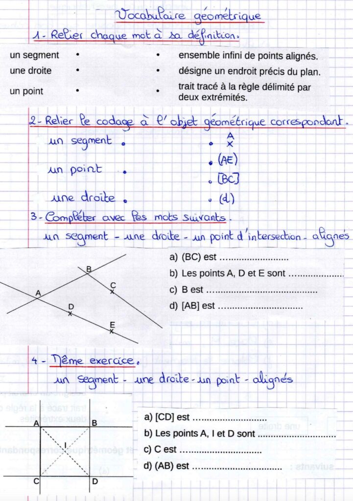 Exercice vocabulaire géométrique