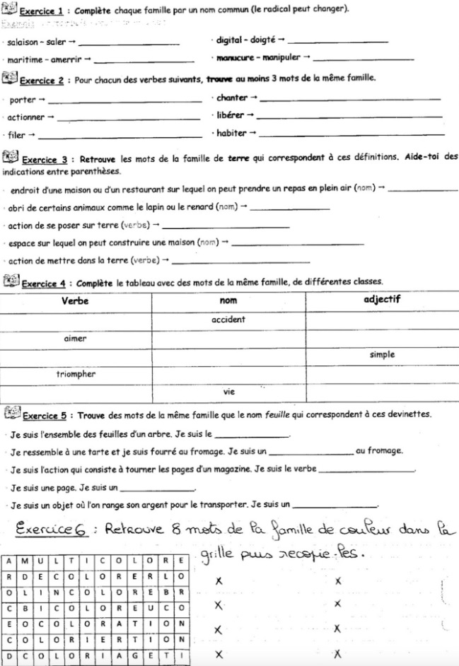 You are currently viewing V3 Les familles de mots, exercices Série 4