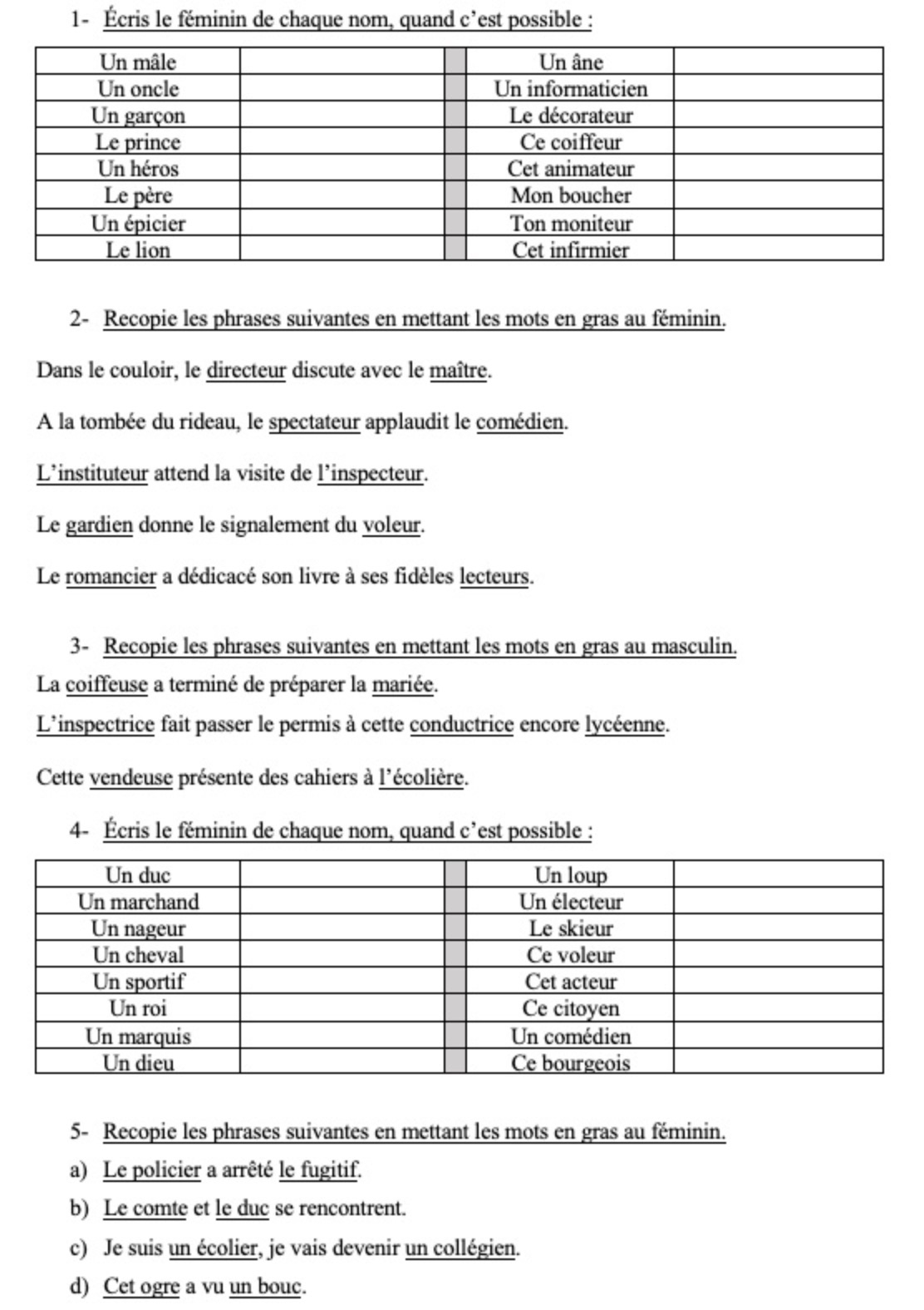 You are currently viewing O10 Le genre des noms, exercices Série 3