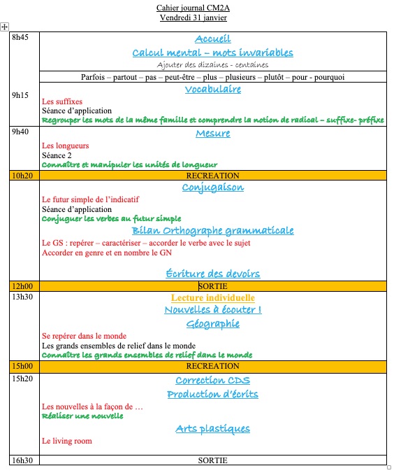 You are currently viewing Cahier journal du vendredi 31 janvier 2025