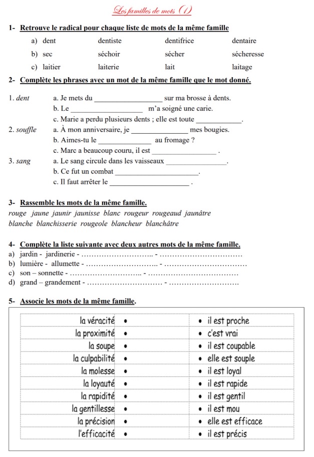 You are currently viewing V3 Les familles de mots : exercices Série 1