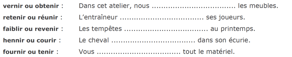 Présent des verbes en ir