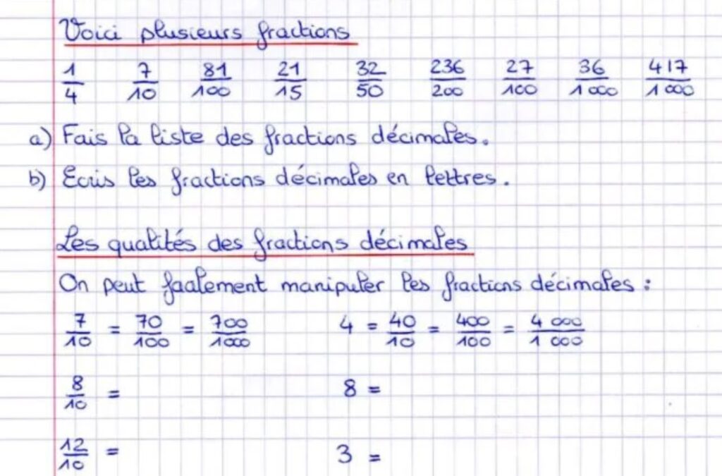 exercices fractions décimales