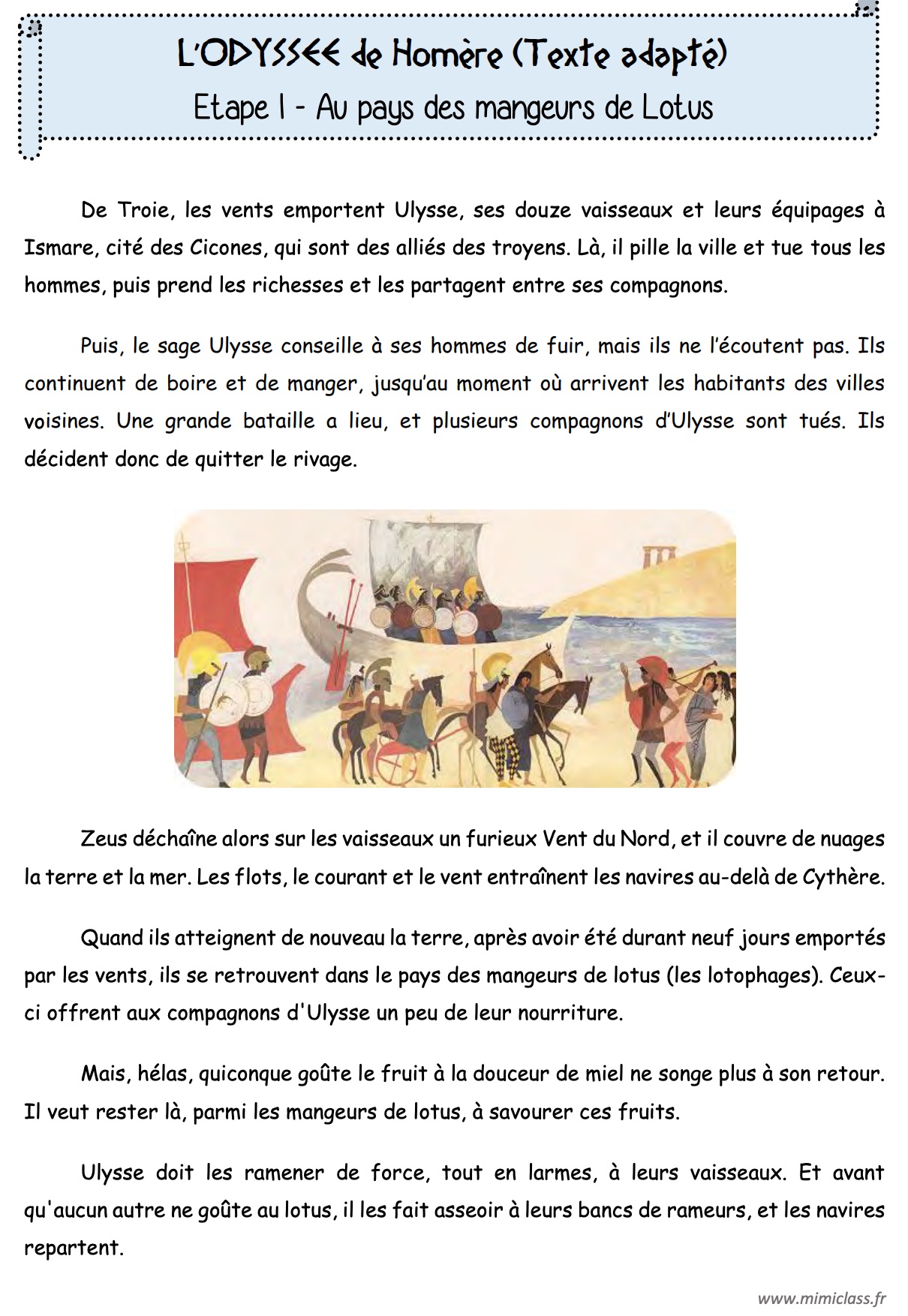 You are currently viewing MYTH 11 L’Odyssée (1- Le pays des mangeurs de Lotus) – Mimiclass.fr