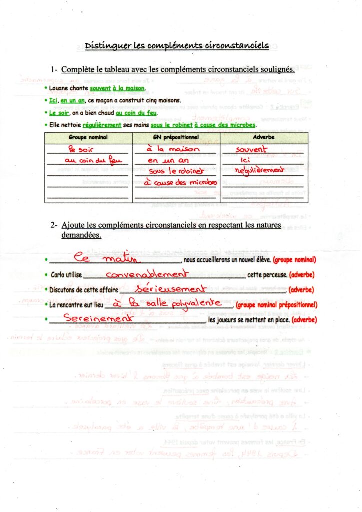 correction des exercices sur les compléments circonstanciels