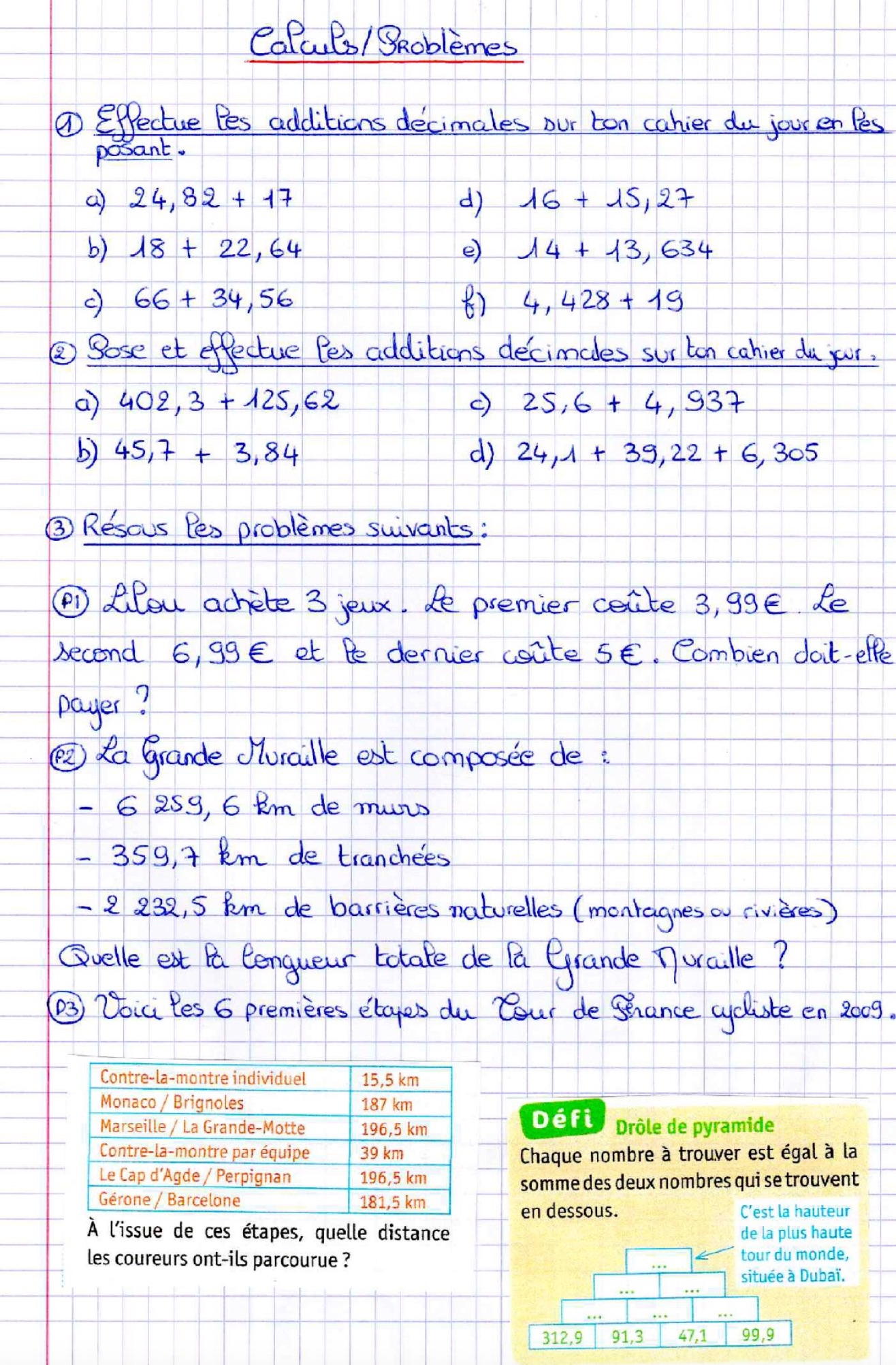 You are currently viewing CP7 Calculs/Problèmes additifs sur les nombres décimaux : exercices Série 5 (M Bonelli)