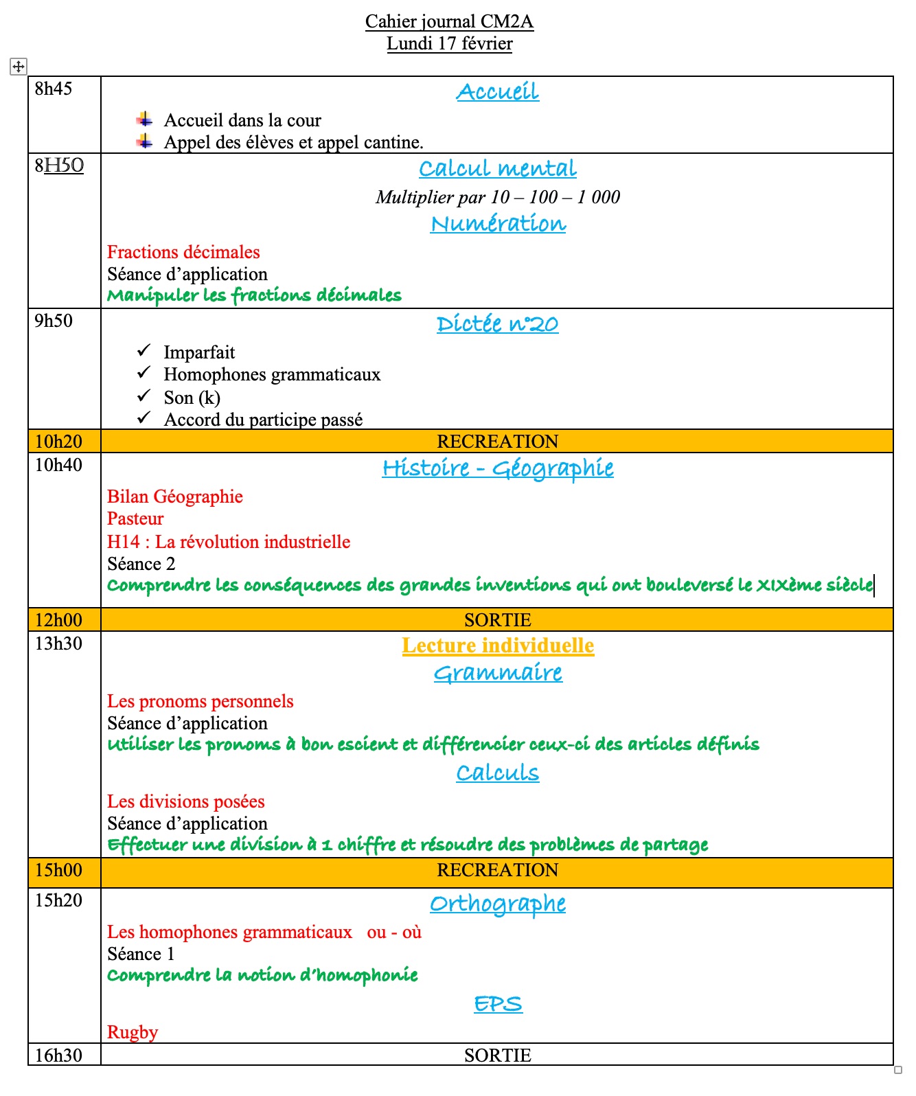 Lire la suite à propos de l’article Cahier journal du lundi 17 février 2025