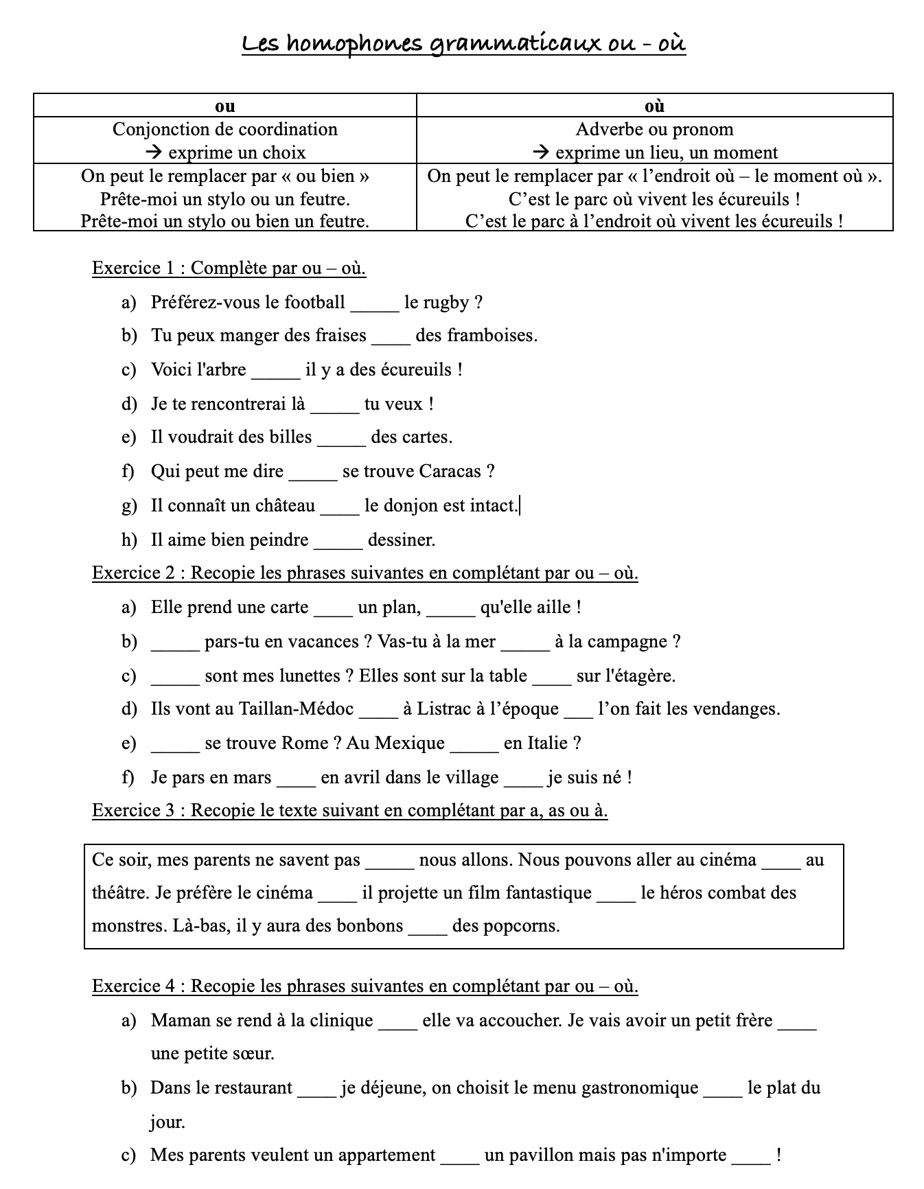 You are currently viewing HG5 Les homophones grammaticaux ou/où : exercices série 1