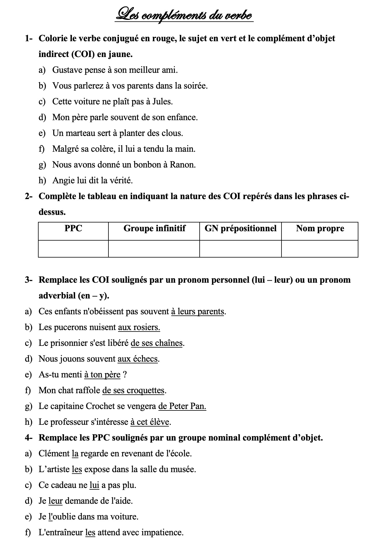 Lire la suite à propos de l’article G10 Les compléments d’objet direct COI : exercices Série 2 (M Bonelli)