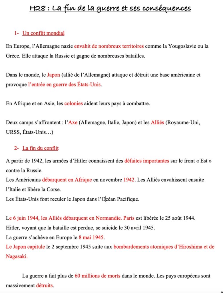 leçon sur la fin de la seconde guerre mondiale