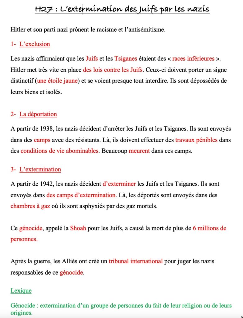 Leçon sur l'extermination des Juifs par les nazis !