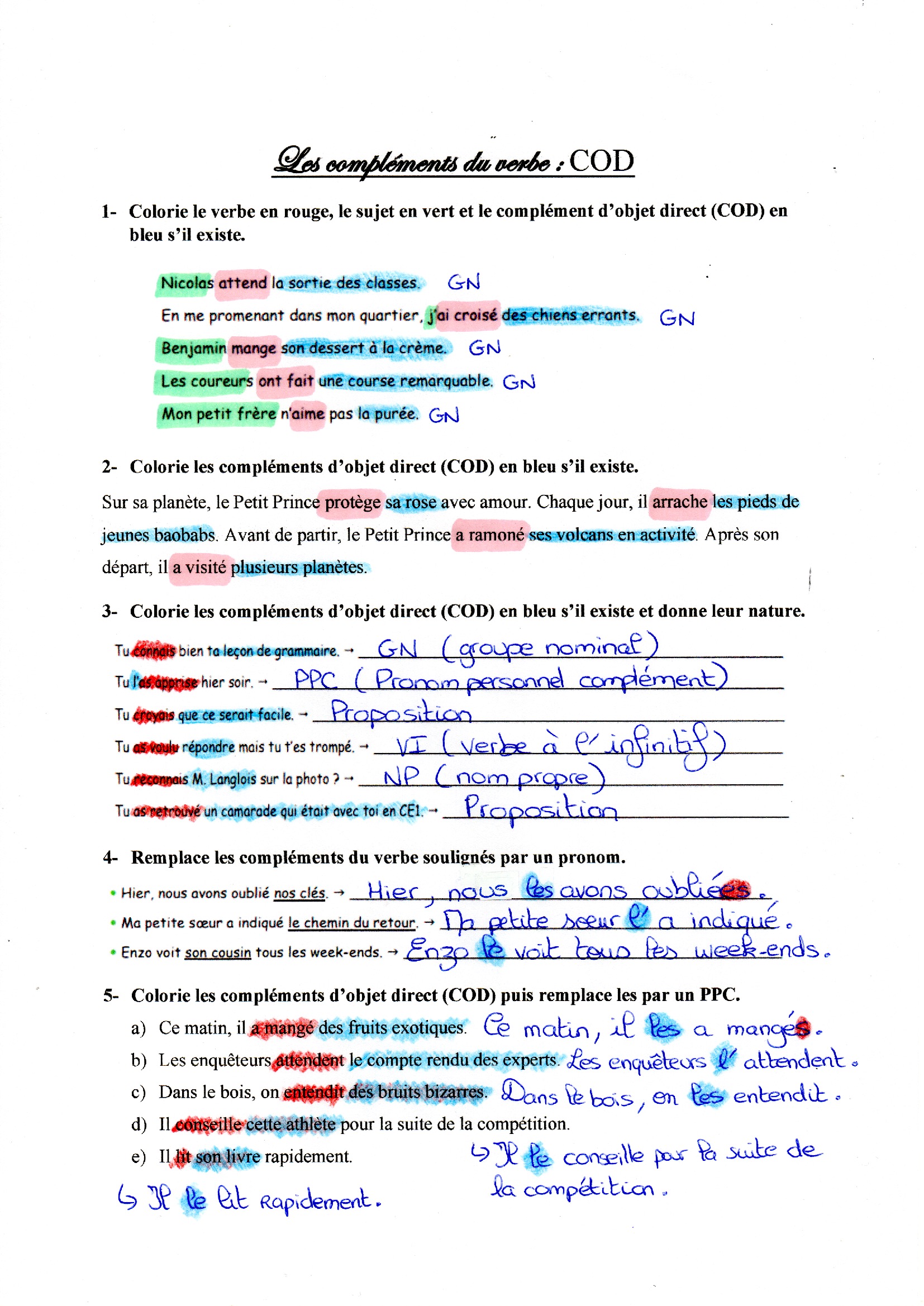 Lire la suite à propos de l’article G10 Les compléments d’objet direct COD : correction des exercices Série 3 (M Bonelli)