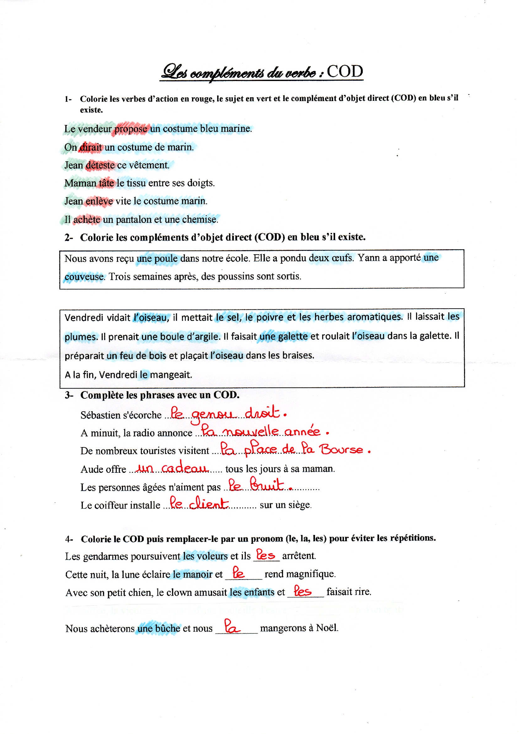 Lire la suite à propos de l’article G10 Les compléments d’objet direct COD : correction des exercices Série 2 (M Bonelli)