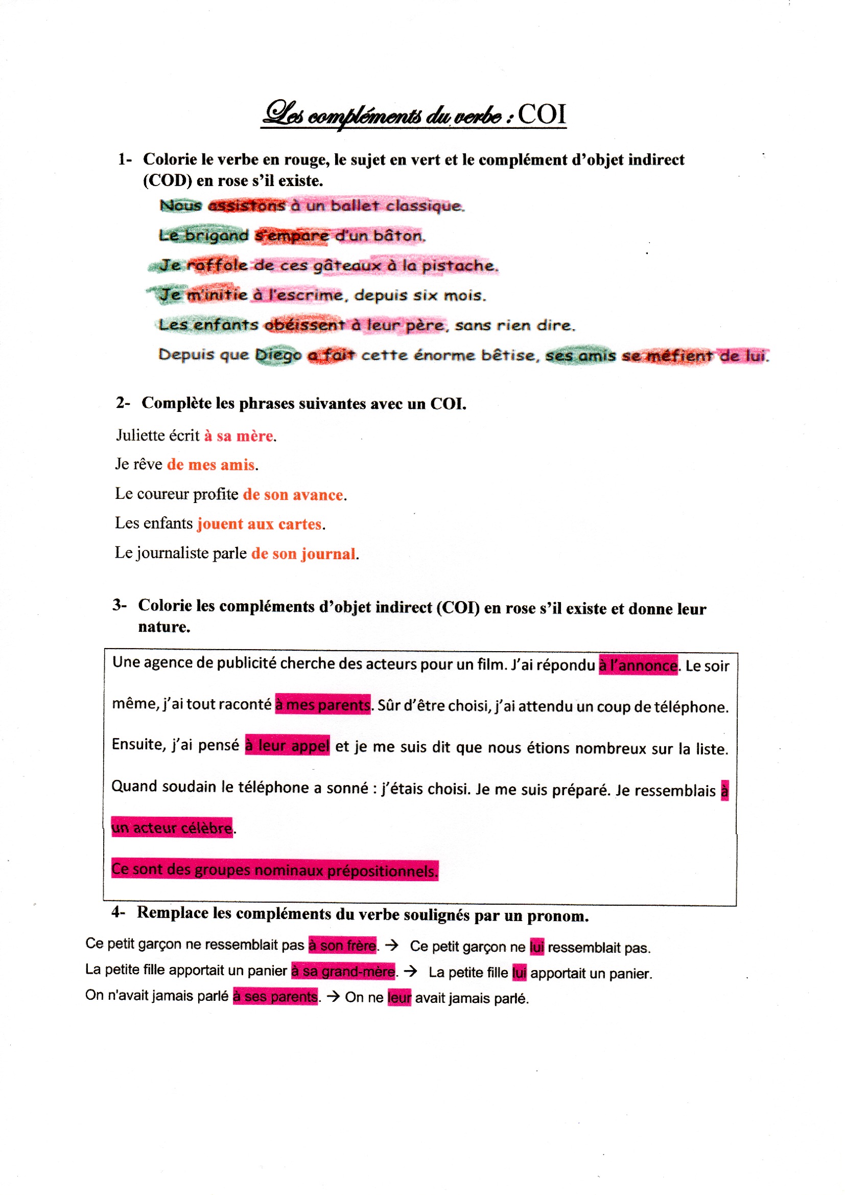 Lire la suite à propos de l’article G10 Les compléments d’objet direct COI : correction des exercices Série 1 (M Bonelli)