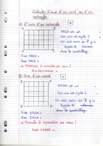 Lire la suite à propos de l’article M3 Les aires : approche n°3 (aire des rectangles – carrés) M Bonelli