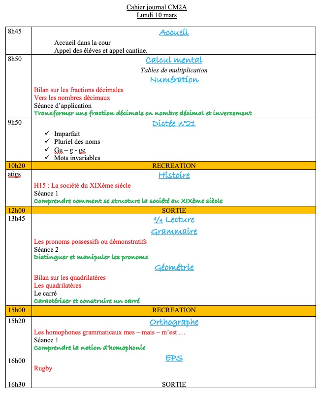 Lire la suite à propos de l’article Cahier journal du lundi 10 mars 2025