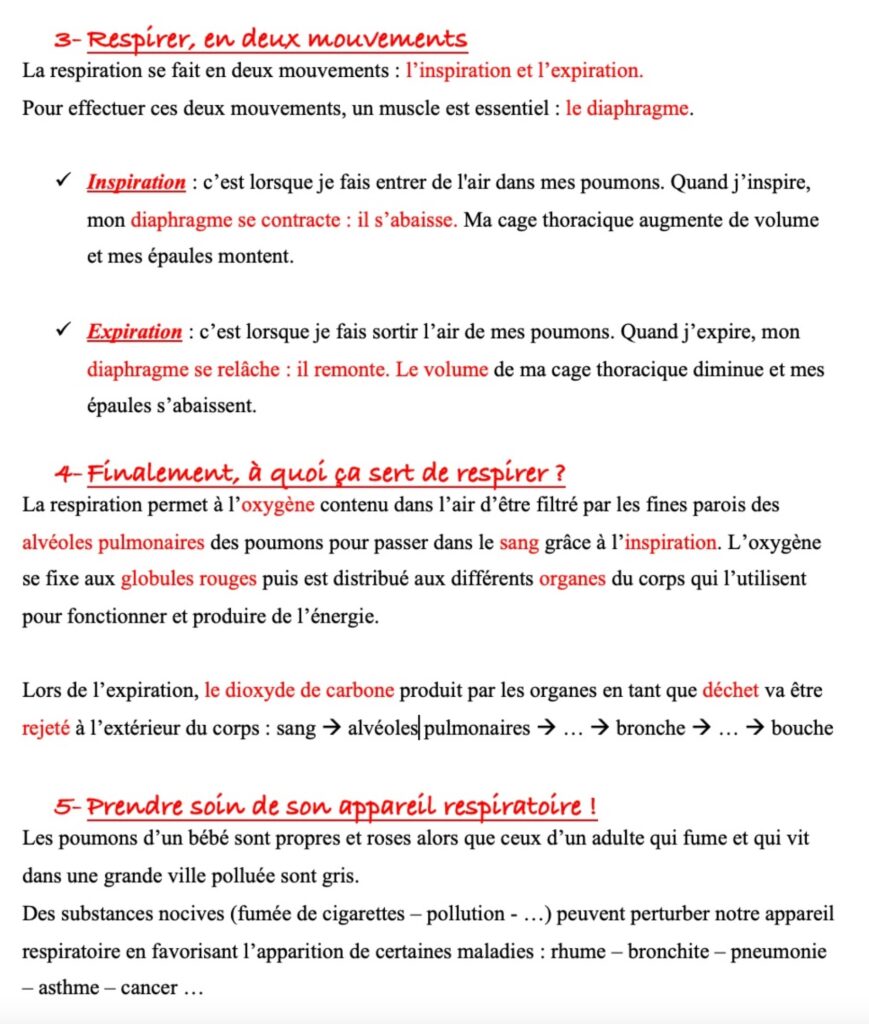 Leçon sur la respiration