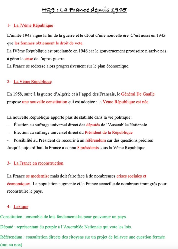 Leçon CM2 Histoire H29 La France depuis 1945 1 La France depuis 1945 : leçon