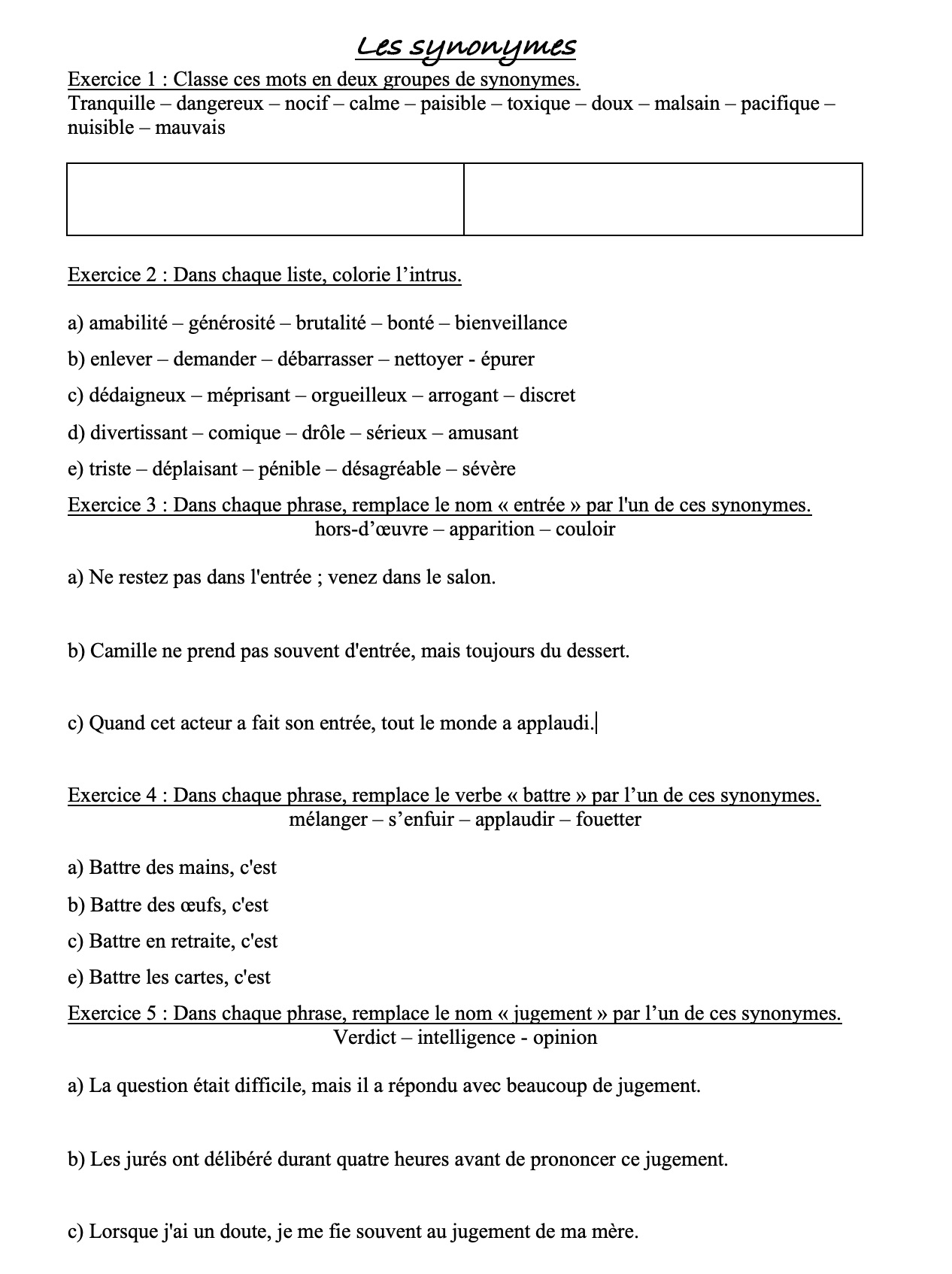 Lire la suite à propos de l’article V9 Les synonymes : exercices Série 2a + correction (M Bonelli)