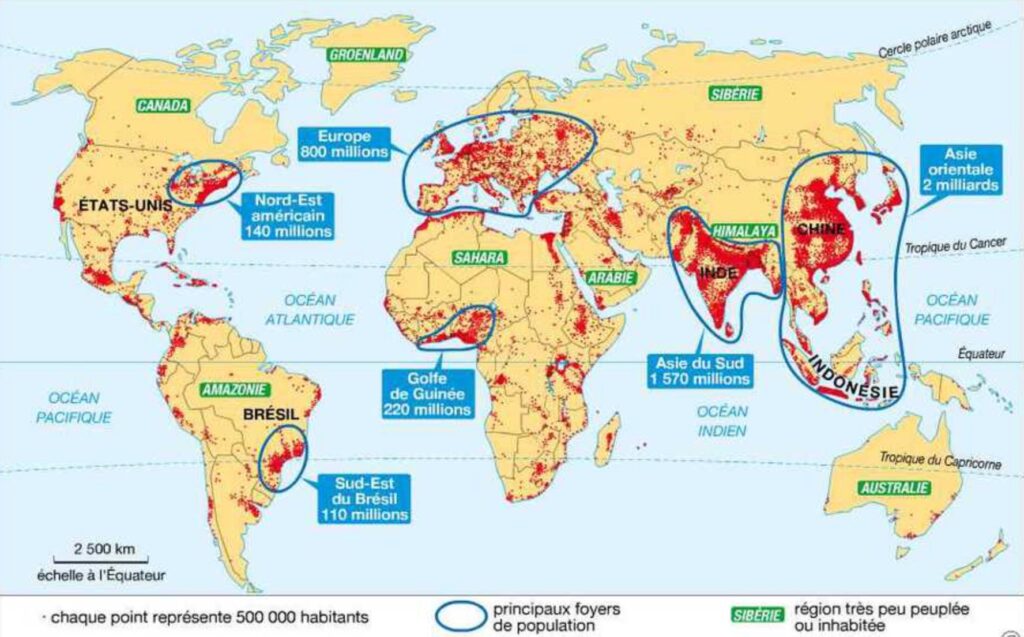 Carte de la répartition de la population mondiale