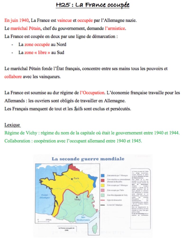 leçon sur la France occupée